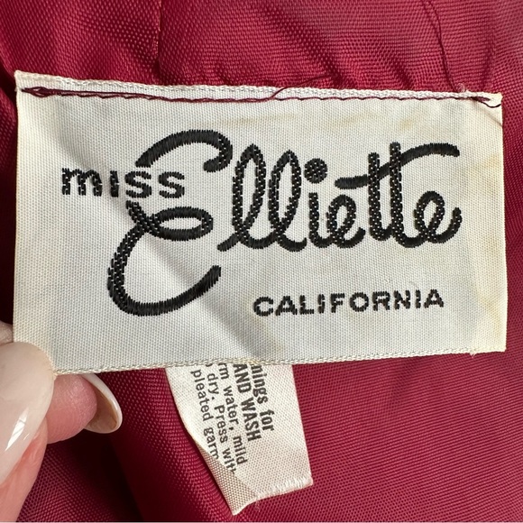 MISS ELLIETTE California Vintage 70s Pleated Maxi Dress Magenta Evening Chiffon - Picture 12 of 15